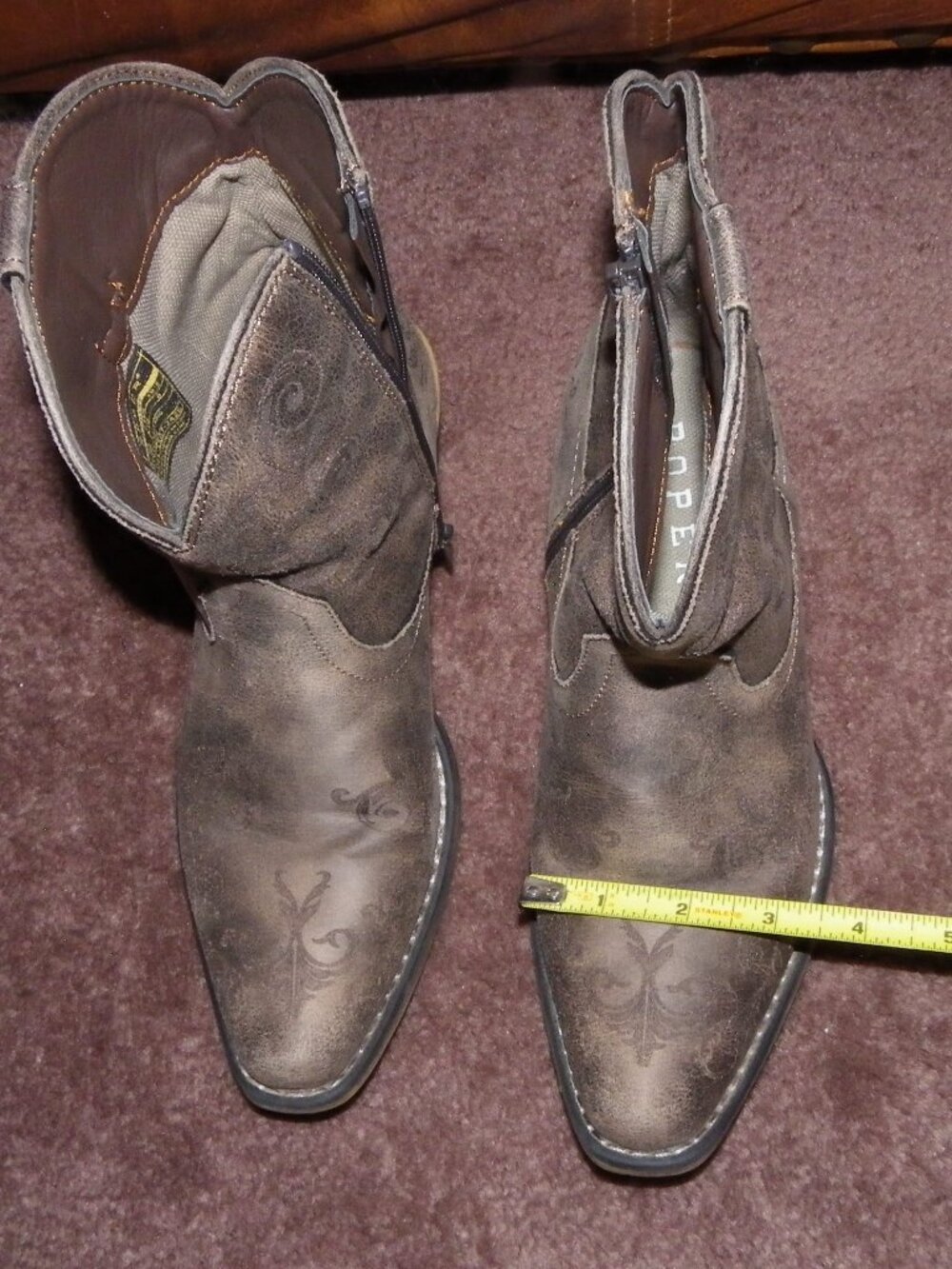 Roper Short Western Cowboy Booties Brown Vegan 8.5